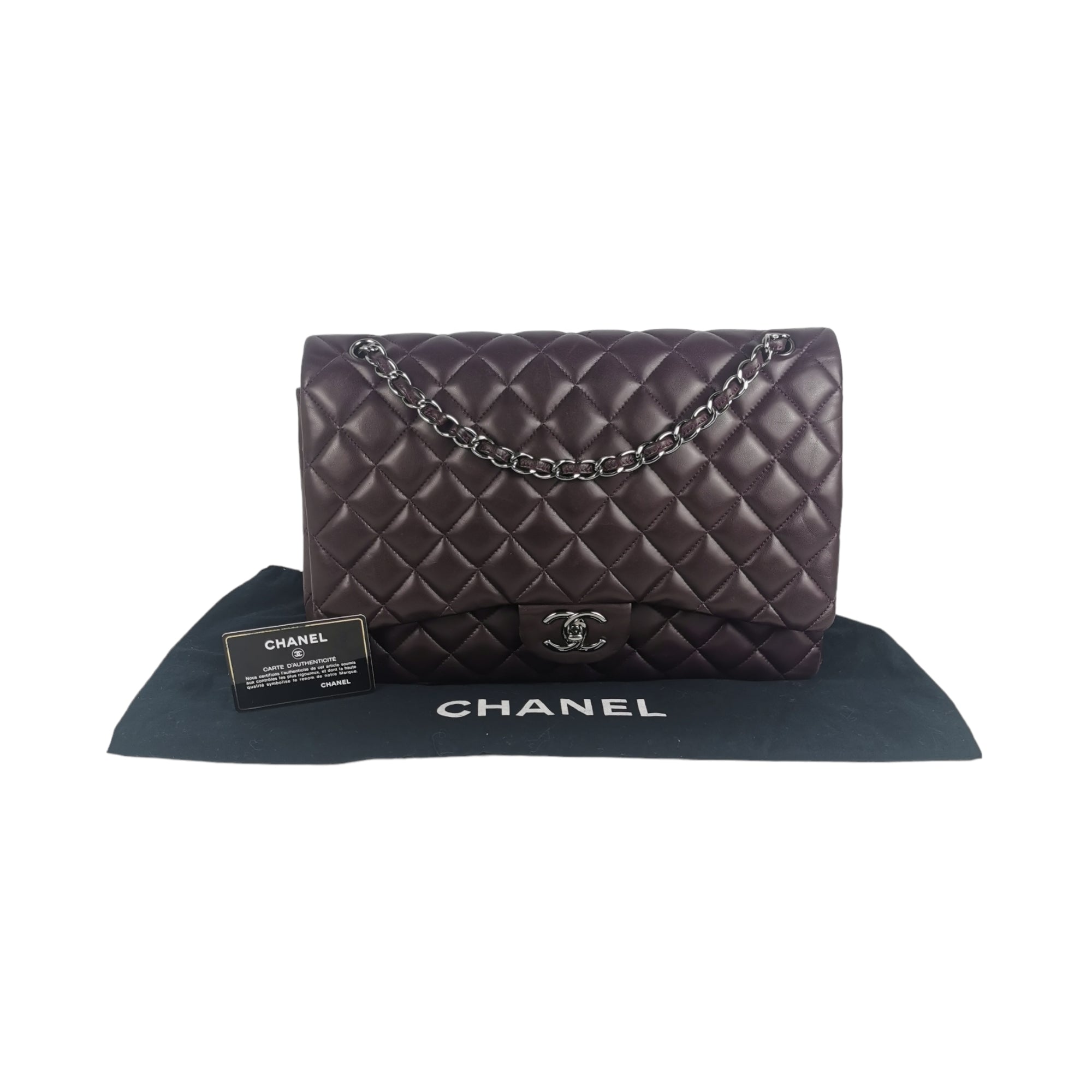Rent Chanel Classic Double Flap Maxi Purple Lambskin Silver –  Secondhandbags Rental
